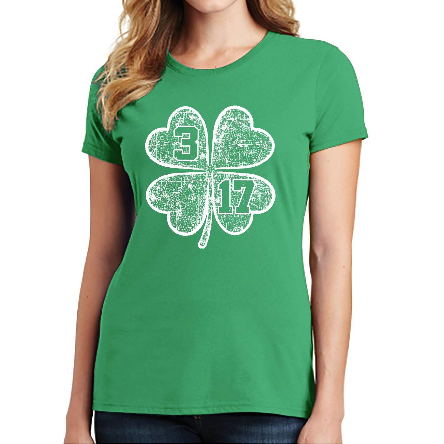 Women's St. Patrick's Day Lucky T-Shirts - Clover 3 17 - L