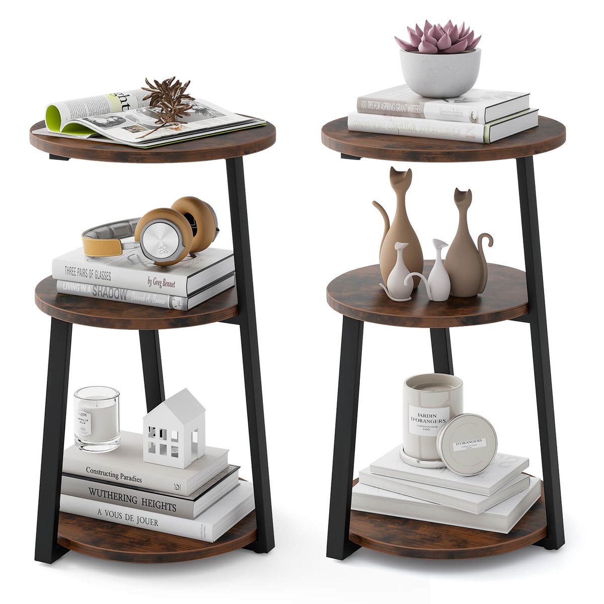 3-Tier Accent End Table with Metal Frame and Adjustable Foot Pads - Side Table-2