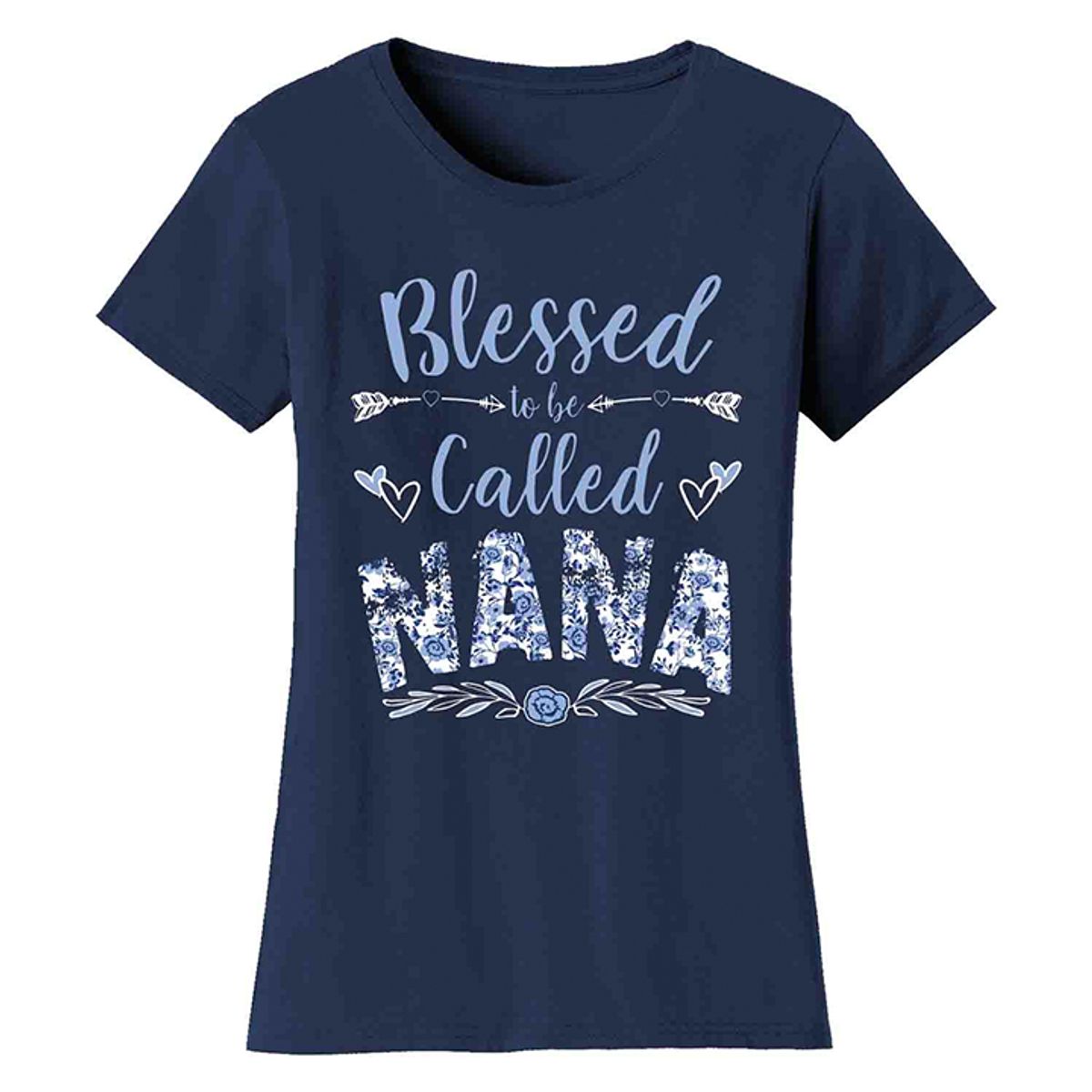 Women's Floral Mother's Day T-Shirts - Nana - Navy / XL