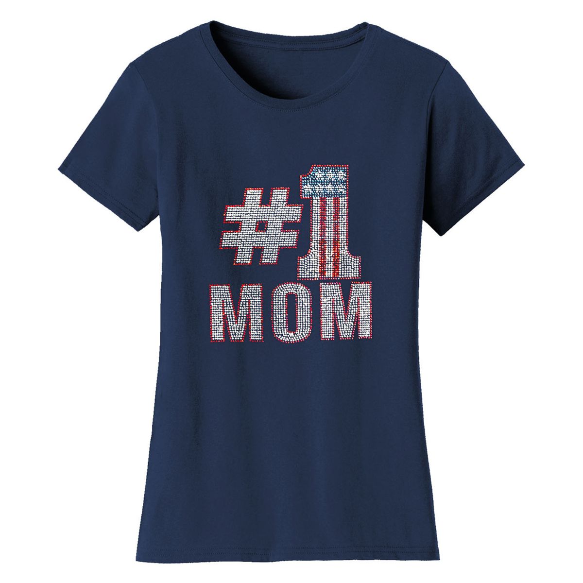 Bling Rhinestone Mother's Day T-Shirts - Women's Mother's Day Rhinestone Bling T-Shirts - NO 1 Mom - Navy / XL