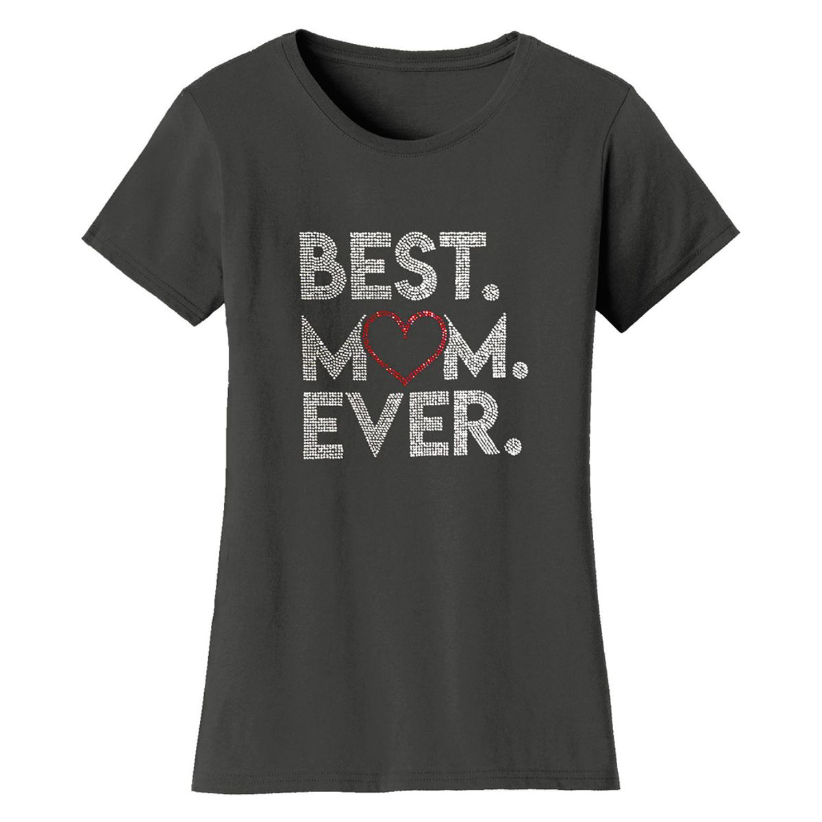 Bling Rhinestone Mother's Day T-Shirts - Women's Mother's Day Rhinestone Bling T-Shirts - Best Mom Ever - Charcoal / 2XL-image-SKU265686