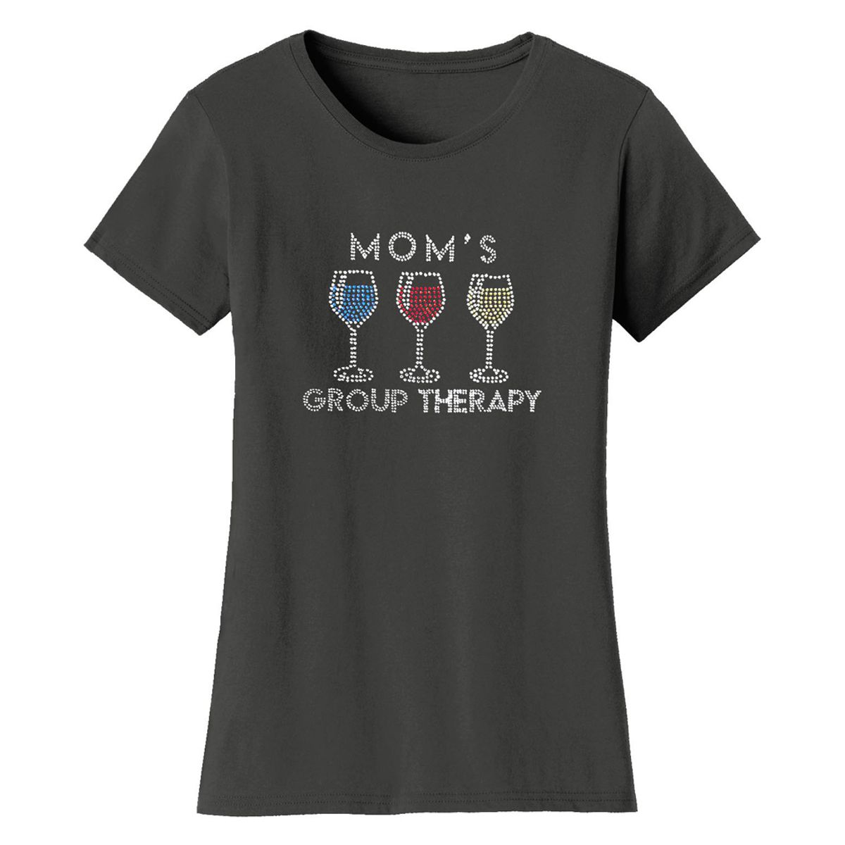 Bling Rhinestone Mother's Day T-Shirts - Women's Mother's Day Rhinestone Bling T-Shirts - Mom's Group Therapy - Charcoal / L