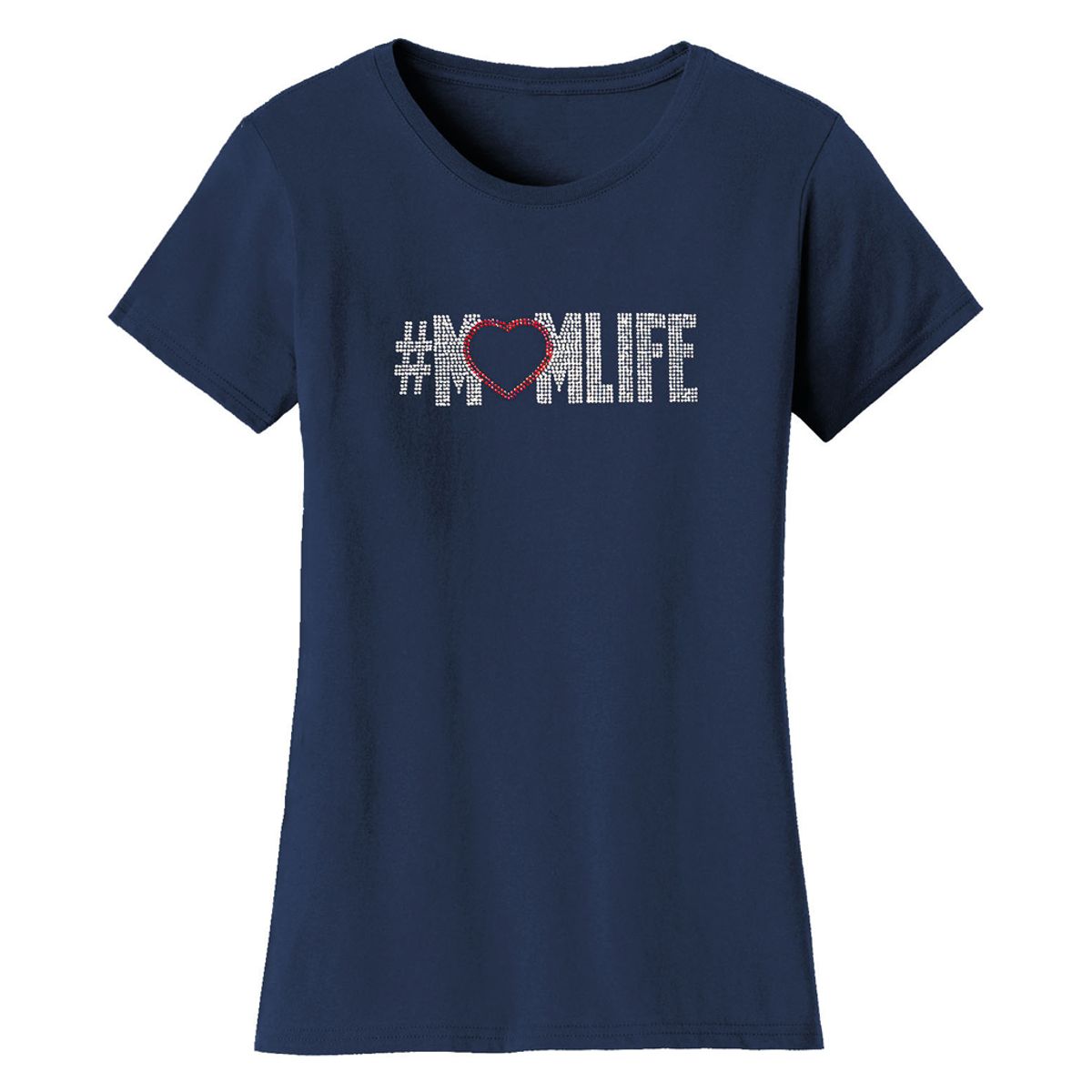 Bling Rhinestone Mother's Day T-Shirts - Women's Mother's Day Rhinestone Bling T-Shirts - Mom Life - Navy / L