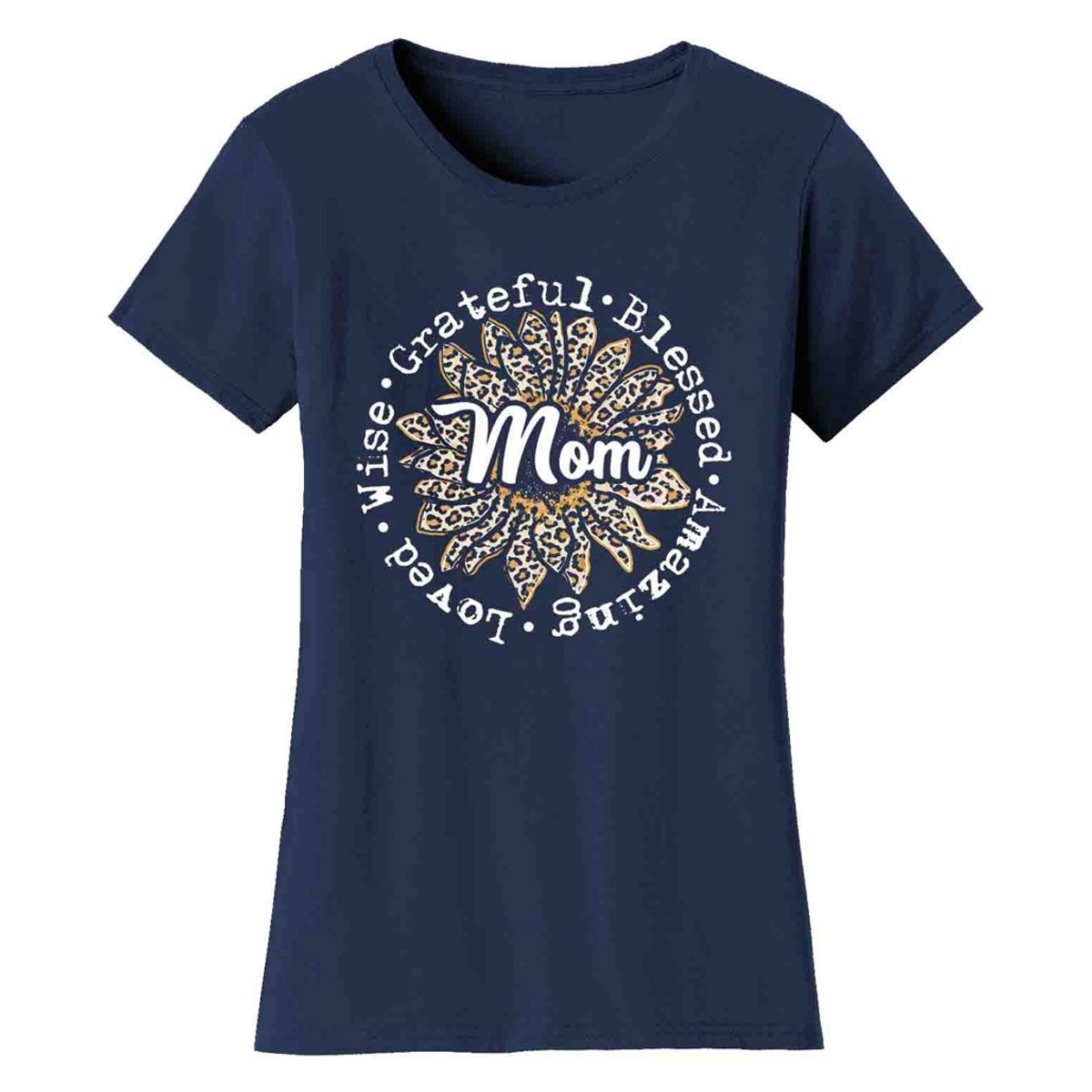 Leopard Sunflower Mother's Day T-Shirts - Women's Leopard Sunflower Mother's Day T-Shirts - Mom - Navy / 2XL