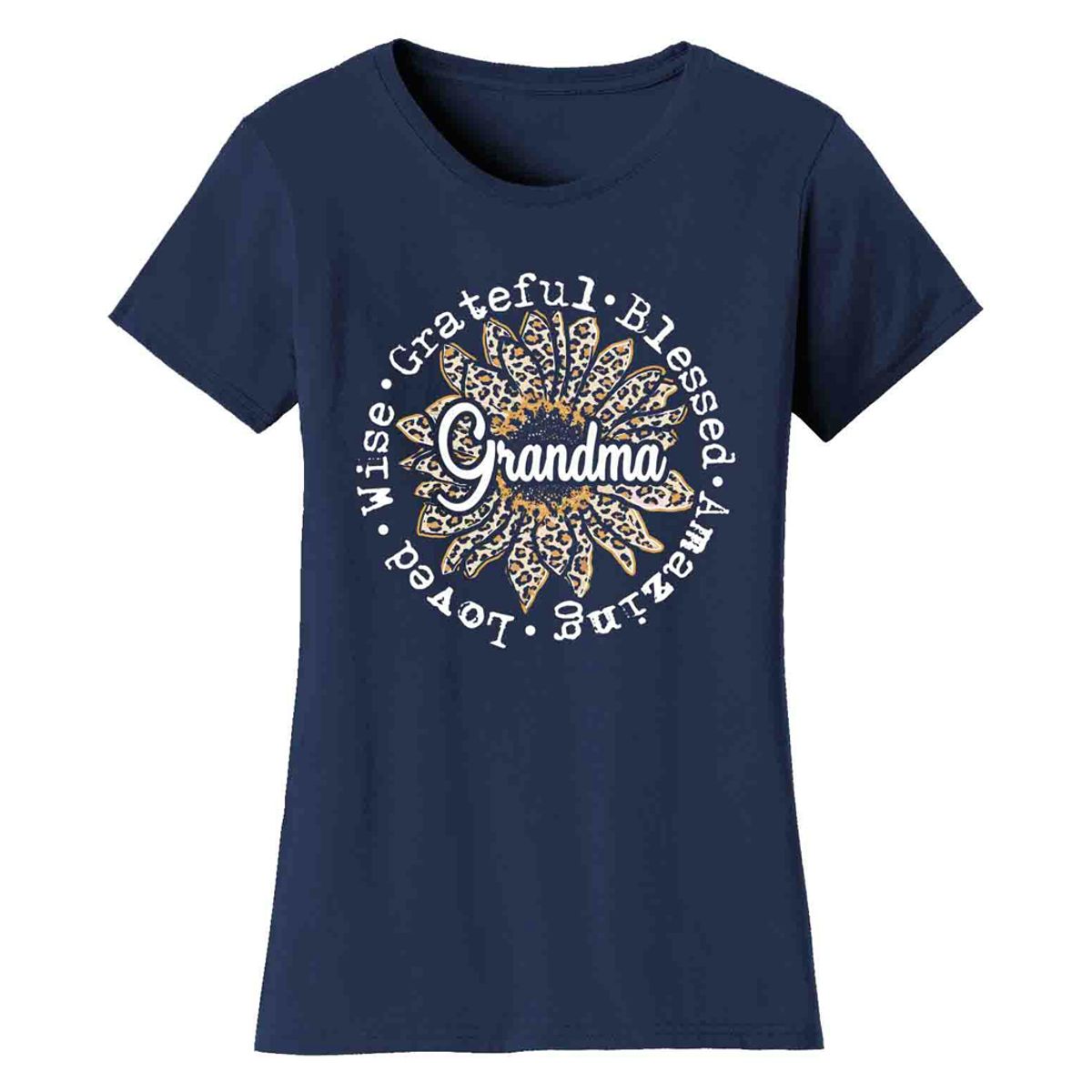 Leopard Sunflower Mother's Day T-Shirts - Women's Leopard Sunflower Mother's Day T-Shirts - Grandma - Navy / XL
