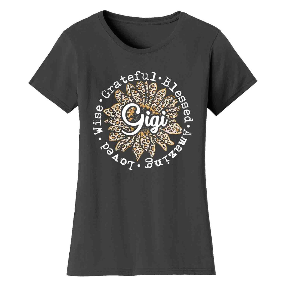 Leopard Sunflower Mother's Day T-Shirts - Women's Leopard Sunflower Mother's Day T-Shirts - Gigi - Charcoal / XL