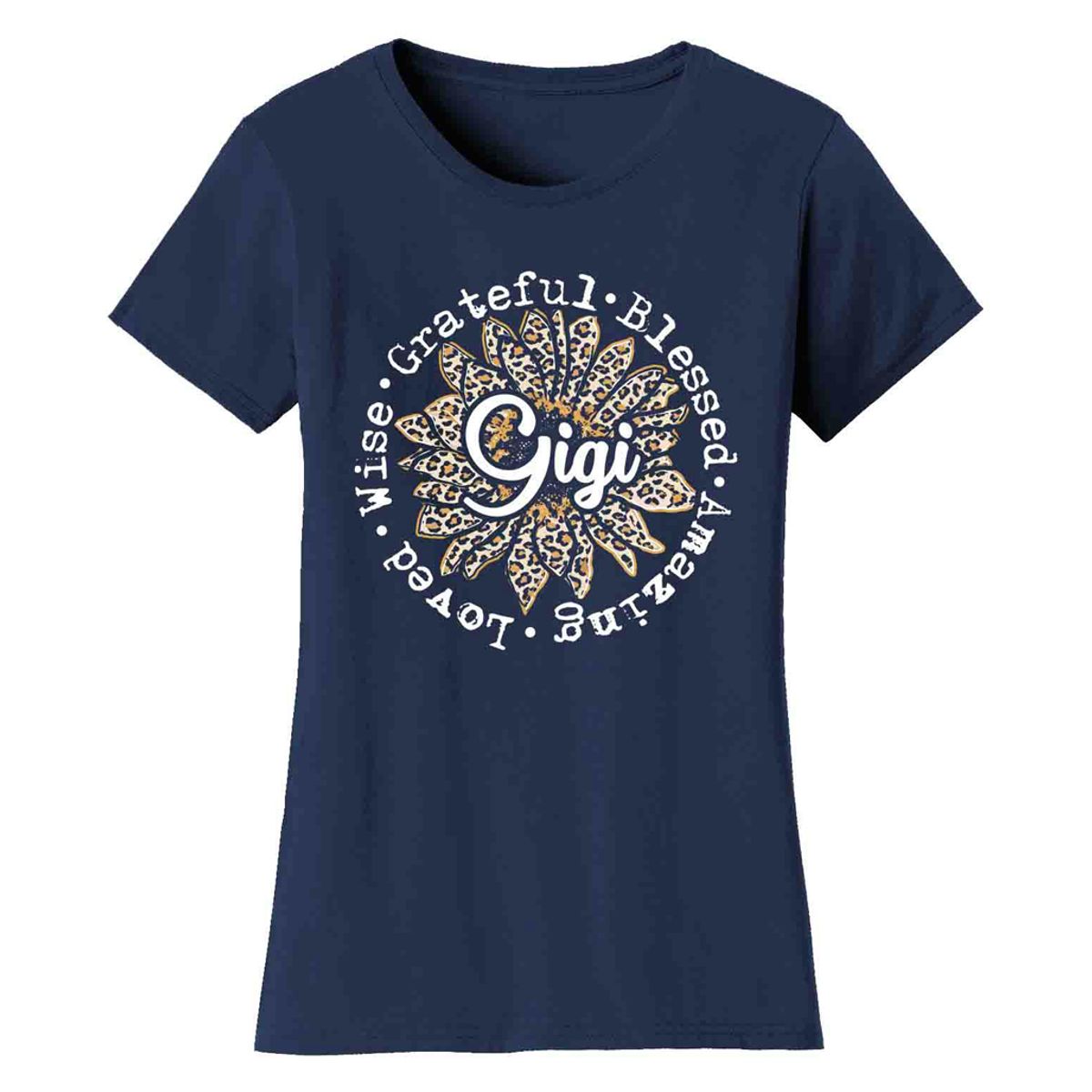 Leopard Sunflower Mother's Day T-Shirts - Women's Leopard Sunflower Mother's Day T-Shirts - Gigi - Navy / 2XL