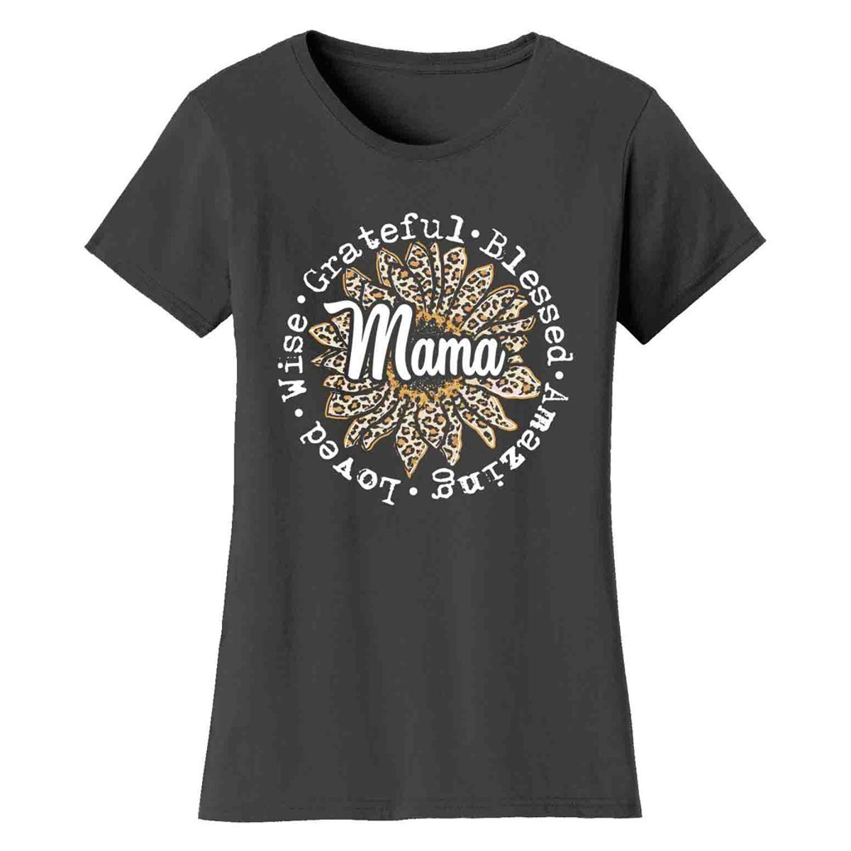 Leopard Sunflower Mother's Day T-Shirts - Women's Leopard Sunflower Mother's Day T-Shirts - Mama - Charcoal / L