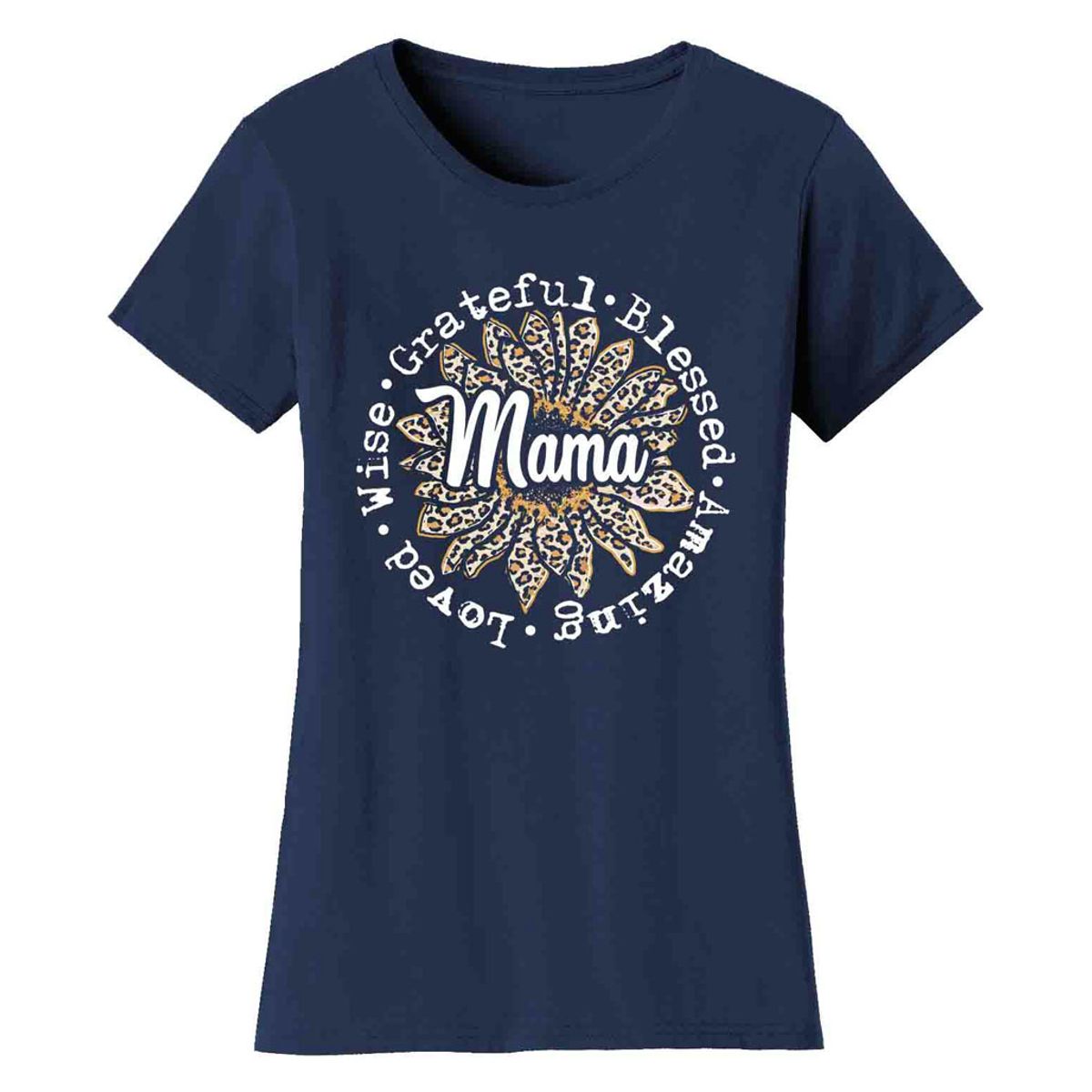 Leopard Sunflower Mother's Day T-Shirts - Women's Leopard Sunflower Mother's Day T-Shirts - Mama - Navy / L