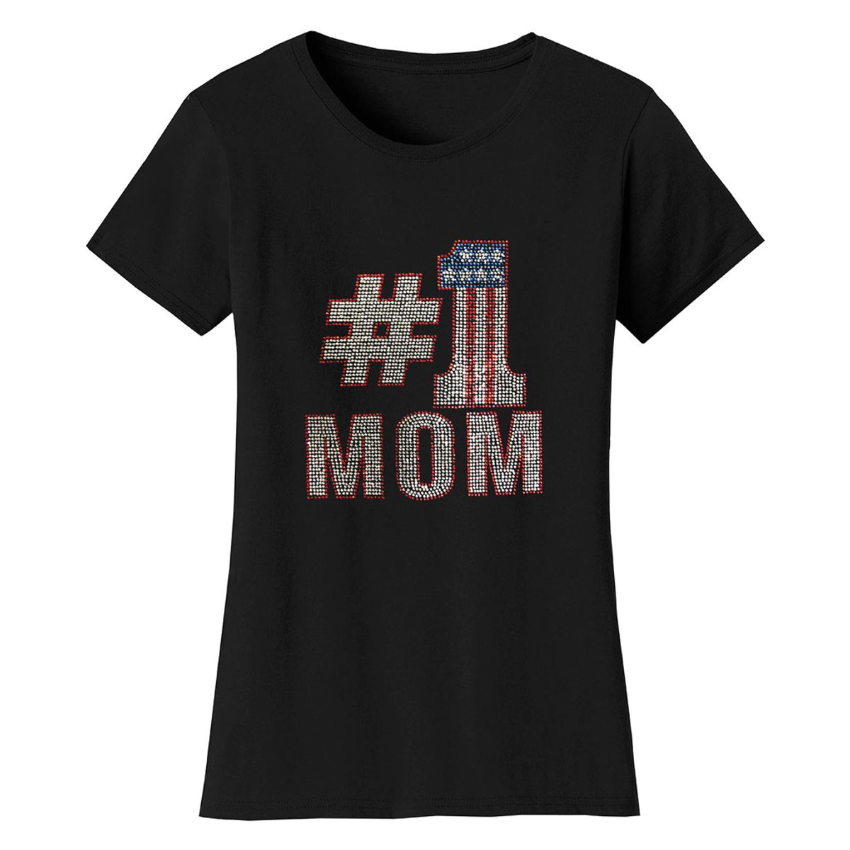 Mother’s Day Rhinestone Bling T Shirt - Women's Mother's Day Rhinestone Bling T-shirts - NO 1 Mom - Black / 2XL