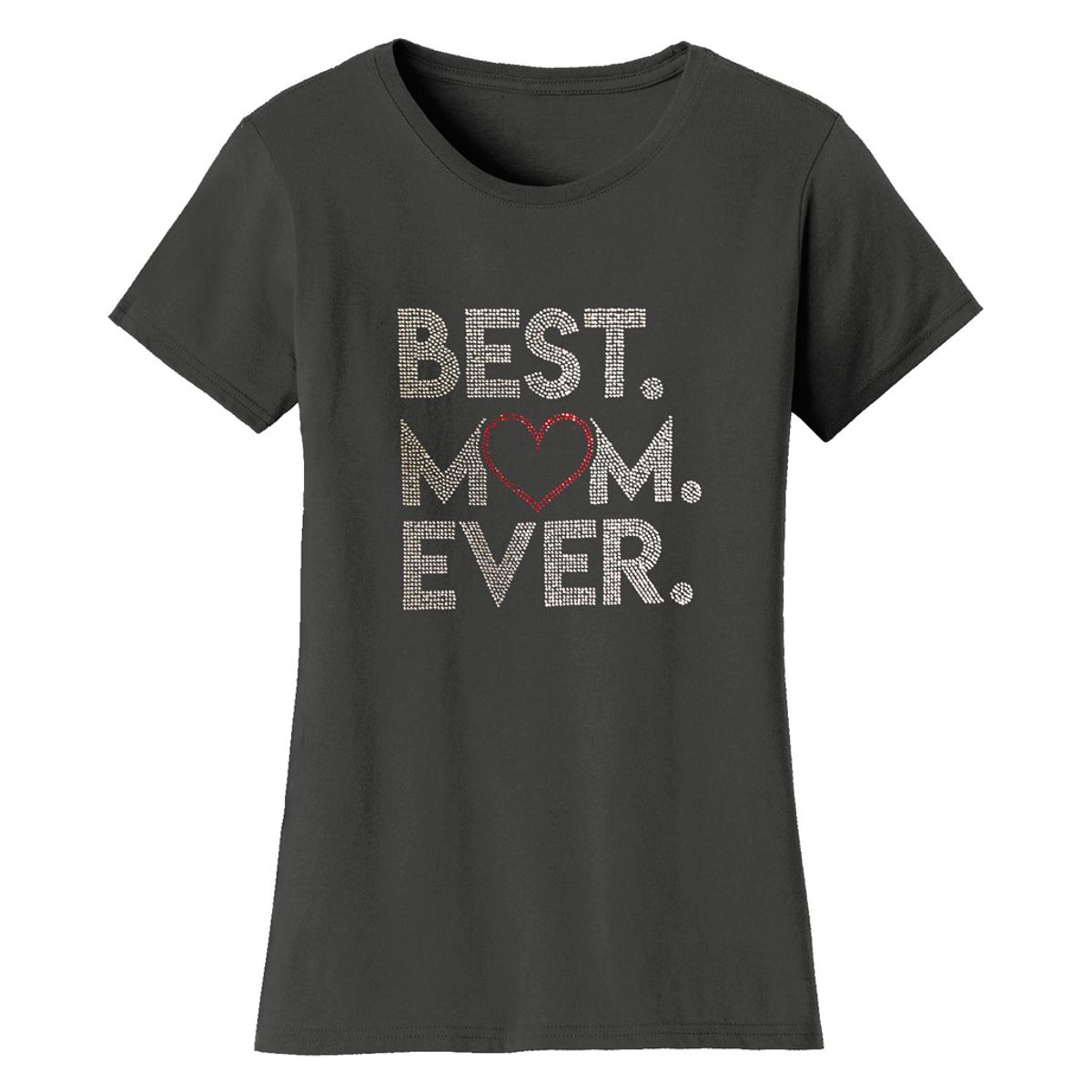 Mother’s Day Rhinestone Bling T Shirt - Women's Mother's Day Rhinestone Bling T-shirts - Best Mom Ever - Charcoal / 2XL-image-SKU33013