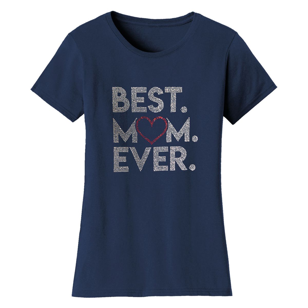 Mother’s Day Rhinestone Bling T Shirt - Women's Mother's Day Rhinestone Bling T-shirts - Best Mom Ever - Navy / 2XL-image-SKU32989