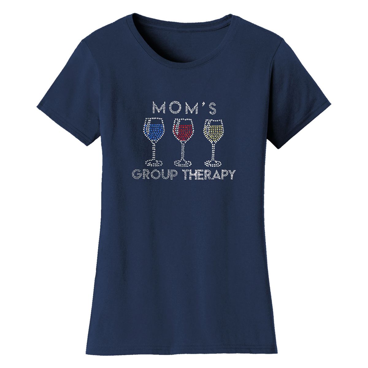 Mother’s Day Rhinestone Bling T Shirt - Women's Mother's Day Rhinestone Bling T-shirts - Mom's Group Therapy - Navy / XL