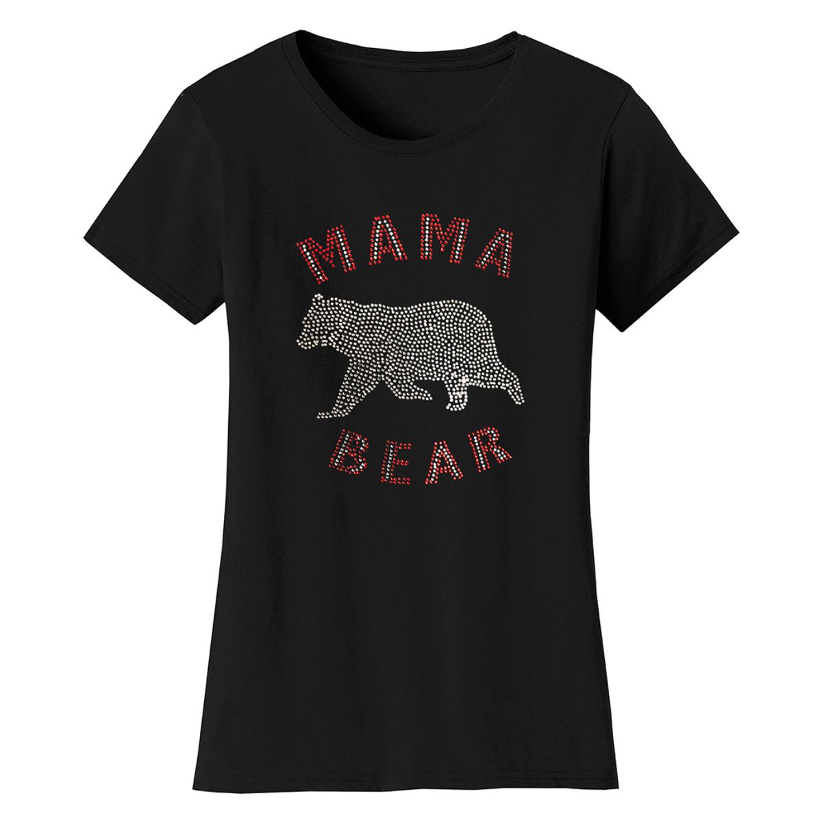 Mother’s Day Rhinestone Bling T Shirt - Women's Mother's Day Rhinestone Bling T-shirts - Mama Bear Animal - Black / XL