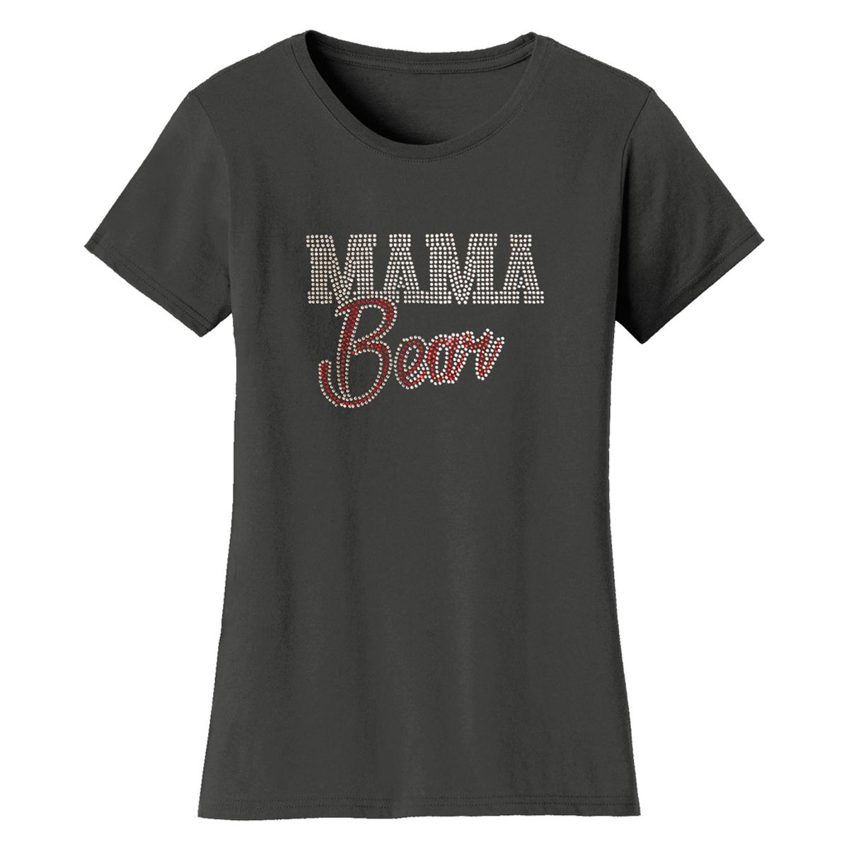 Mother’s Day Rhinestone Bling T Shirt - Women's Mother's Day Rhinestone Bling T-shirts - Mama Bear Script - Charcoal / L