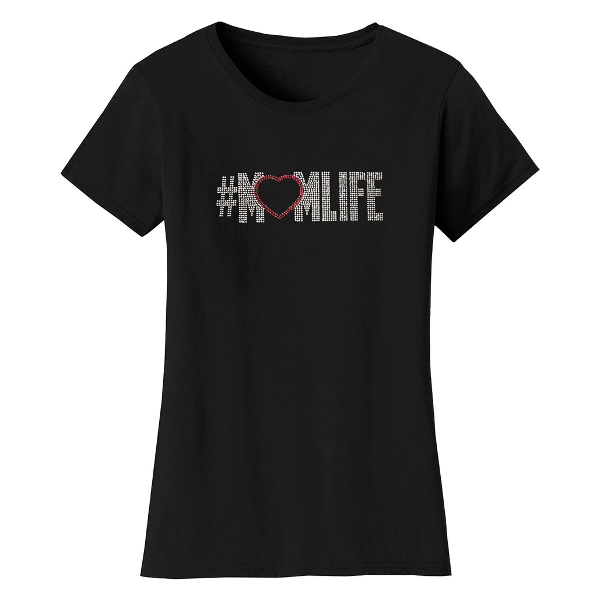 Mother’s Day Rhinestone Bling T Shirt - Women's Mother's Day Rhinestone Bling T-shirts - Mom Life - Black / 2XL