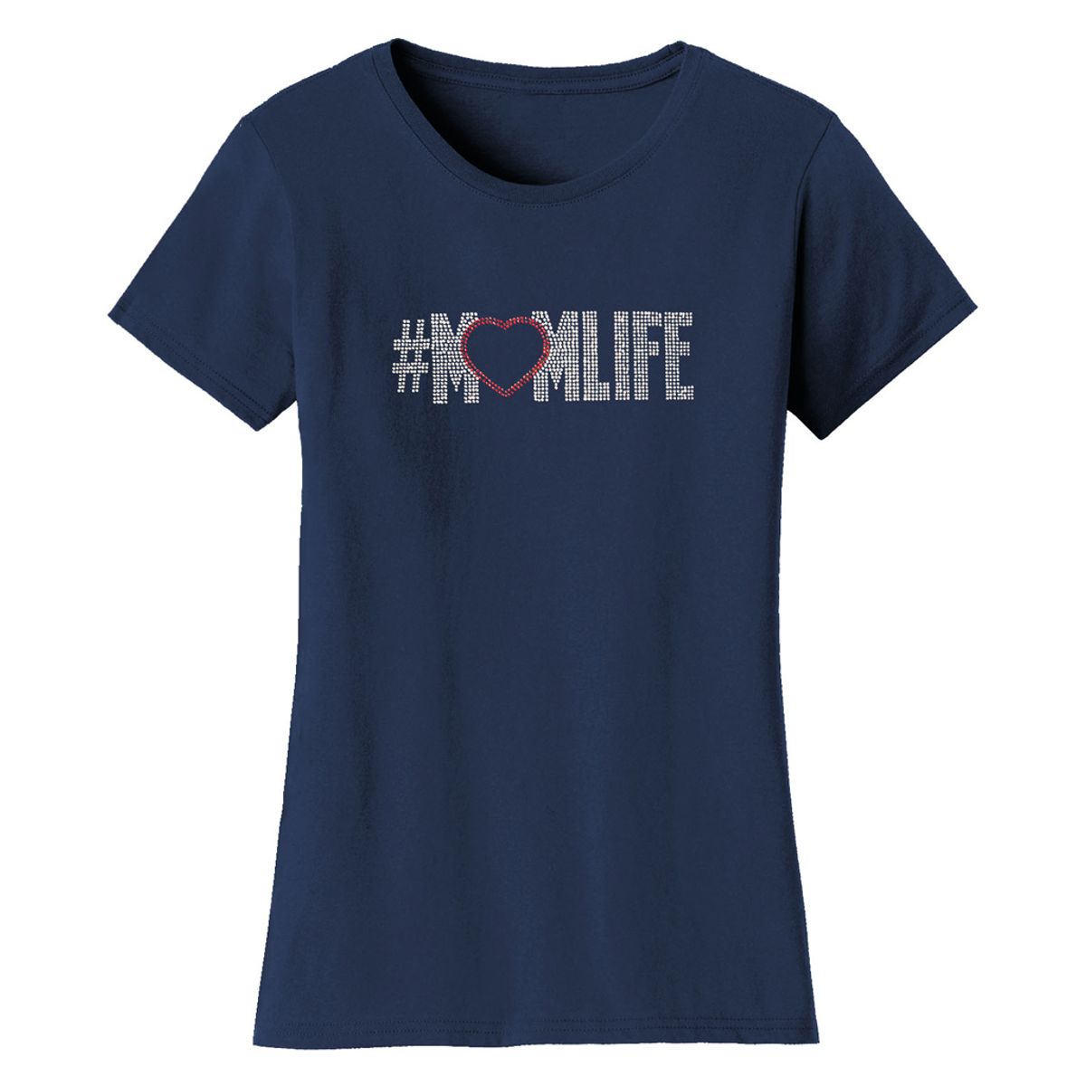 Mother’s Day Rhinestone Bling T Shirt - Women's Mother's Day Rhinestone Bling T-shirts - Mom Life - Navy / S