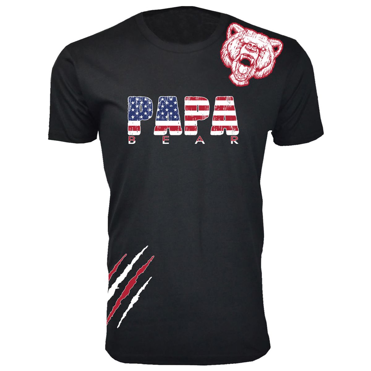 Men's 4th of July Themed T-Shirts - Papa Bear Scratch USA Flag - Black / 2XL