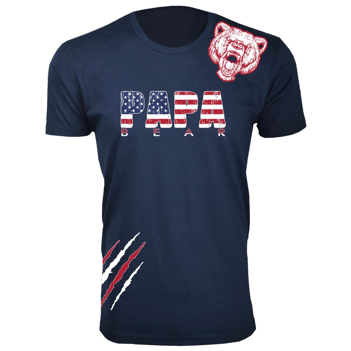 Men's 4th of July Themed T-Shirts - Papa Bear Scratch USA Flag - Navy / XL