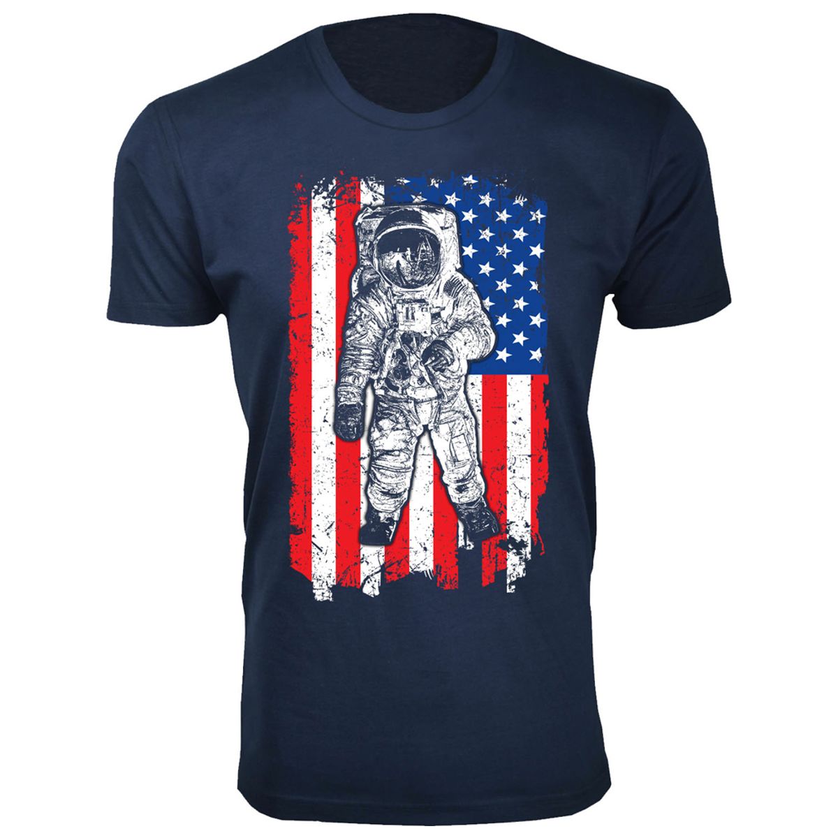 Men's 4th of July Themed T-Shirts - Astronaut with USA Flag - Navy / XL