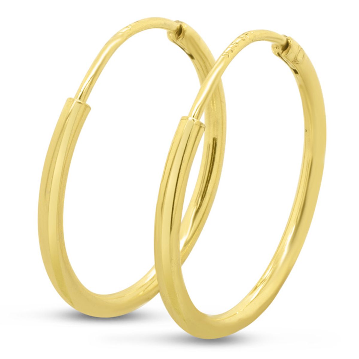 Endless Hoop Earrings in Sterling Silver (2 Sizes) - 16mm x 1.25mm Endless Hoops - Gold