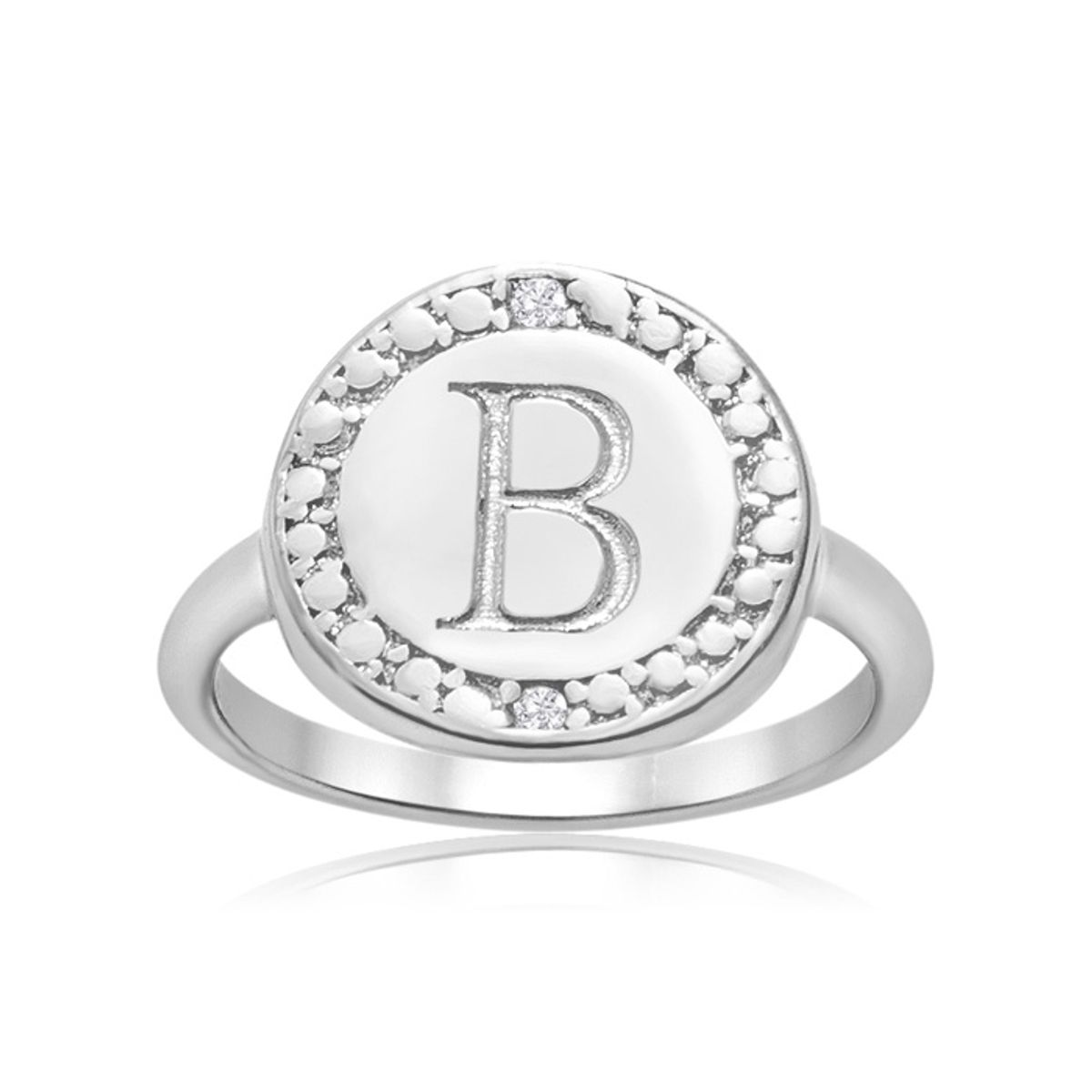 Initial Diamond Pinkie Ring in Sterling Silver - "B" Initial Diamond Pinkie Ring Size 6