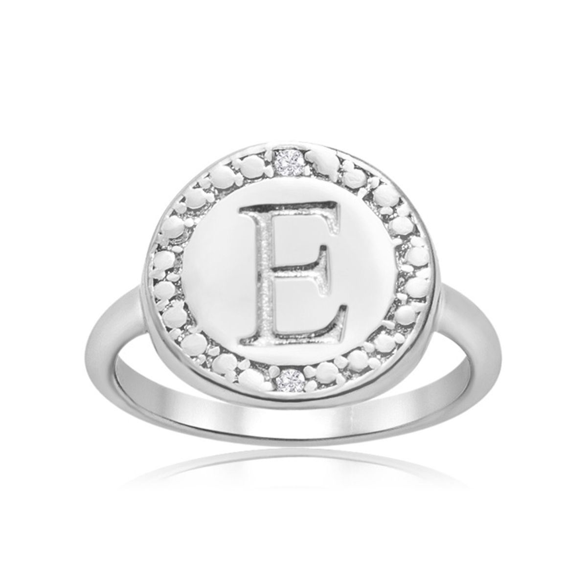 Initial Diamond Pinkie Ring in Sterling Silver  E Initial Diamond Pinkie Ring Size 3