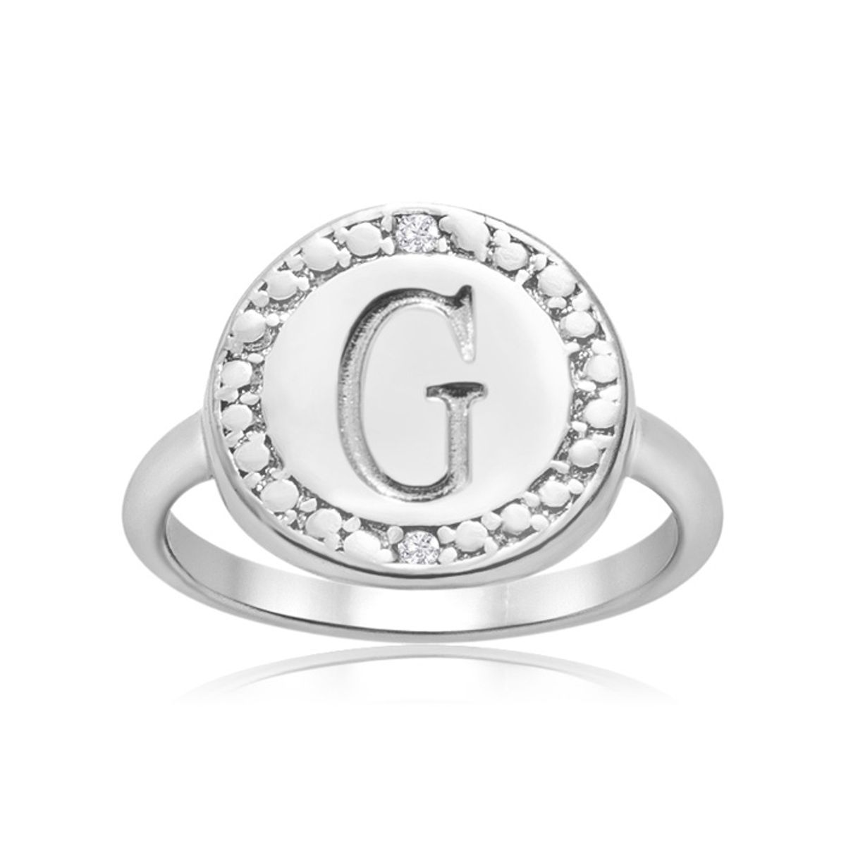 Initial Diamond Pinkie Ring in Sterling Silver  G Initial Diamond Pinkie Ring Size 6