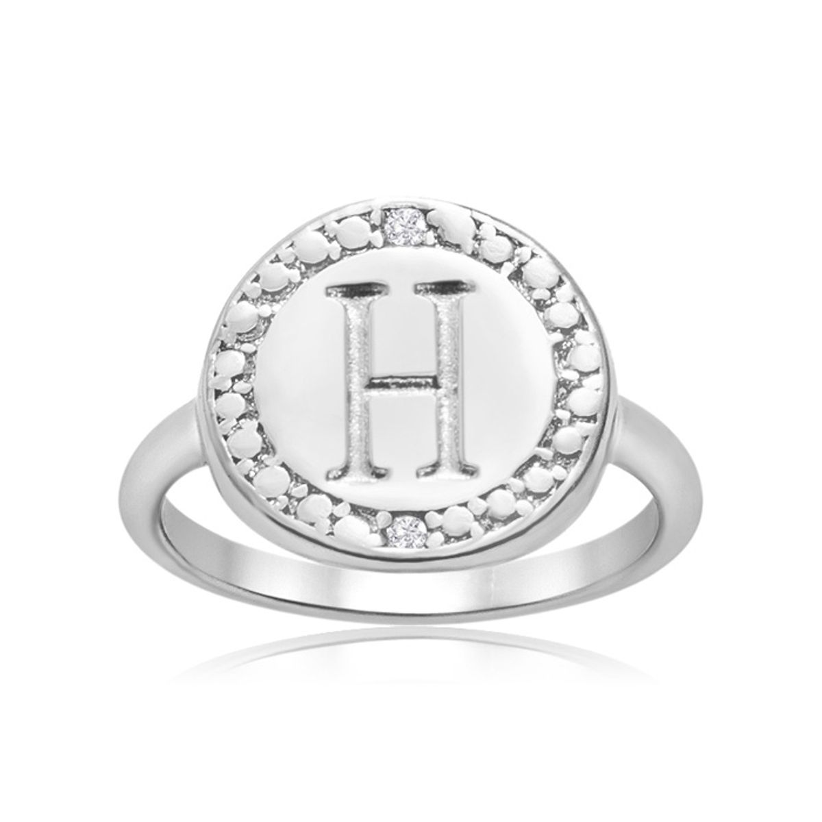Initial Diamond Pinkie Ring in Sterling Silver - "H" Initial Diamond Pinkie Ring Size 6