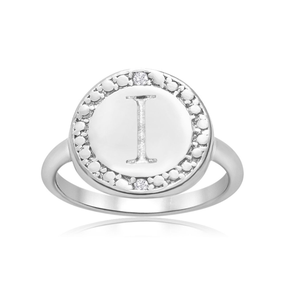 Initial Diamond Pinkie Ring in Sterling Silver  I Initial Diamond Pinkie Ring  Size 3