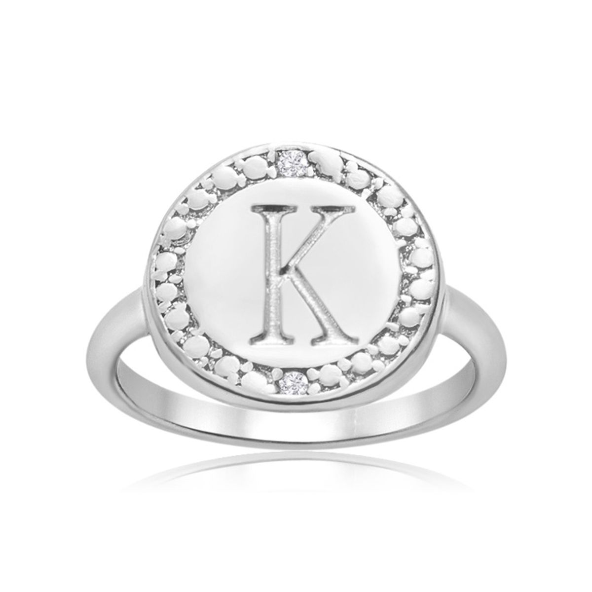 Initial Diamond Pinkie Ring in Sterling Silver  K Initial Diamond Pinkie Ring Size 5