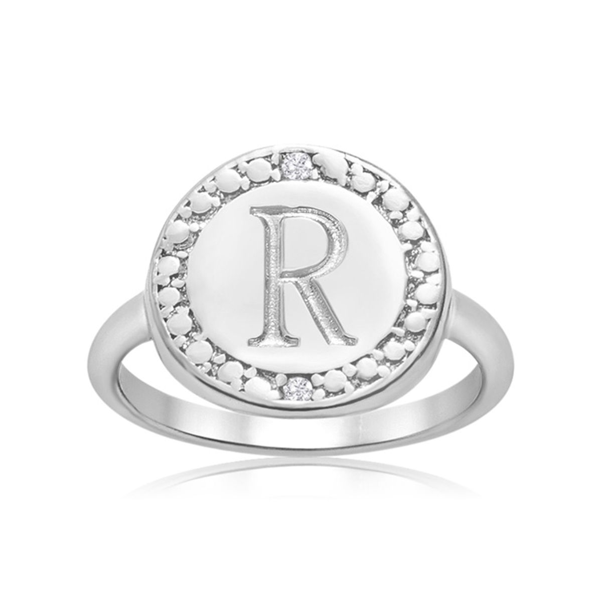 Initial Diamond Pinkie Ring in Sterling Silver  R Initial Diamond Pinkie Ring Size 6