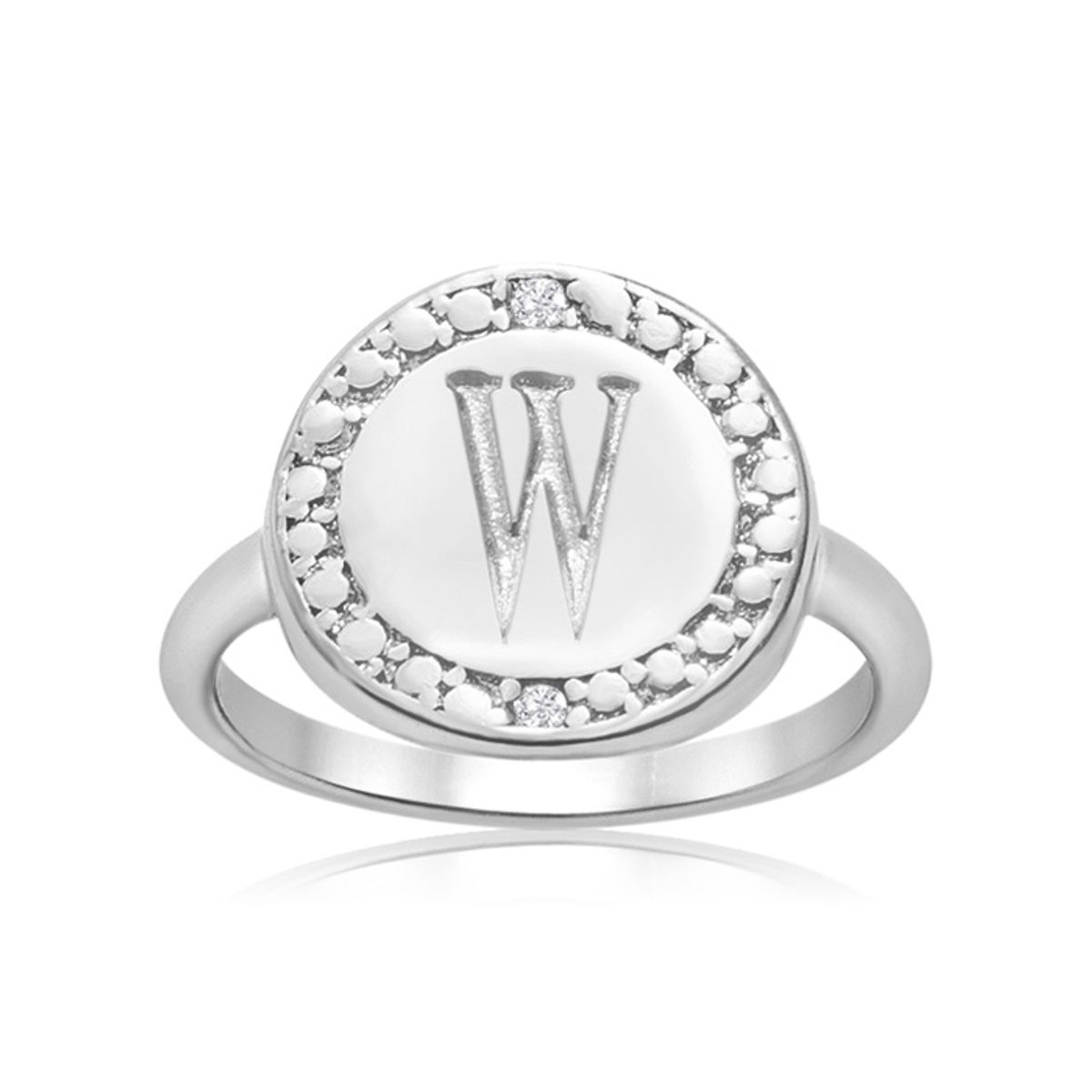 Initial Diamond Pinkie Ring in Sterling Silver - "W" Initial Diamond Pinkie Ring Size 4