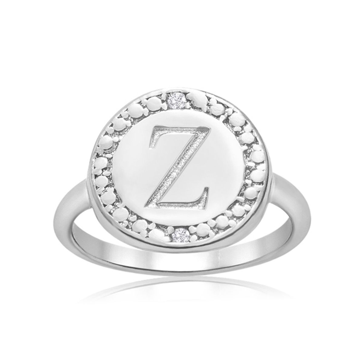 Initial Diamond Pinkie Ring in Sterling Silver - "Z" Initial Diamond Pinkie Ring Size 3