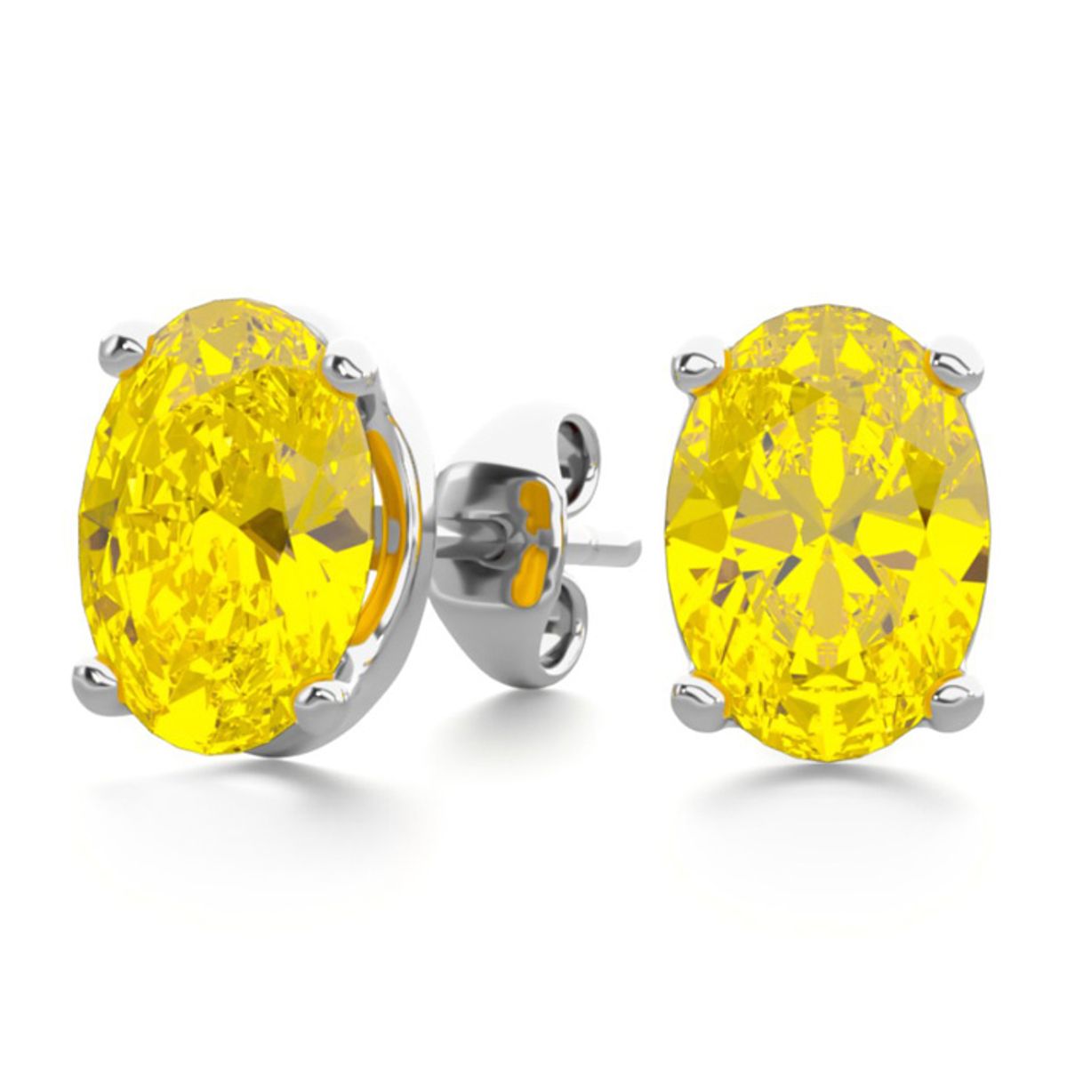 Oval Gemstone Studs in Sterling Silver - 1.50CT Oval Shape Citrine Studs In SS