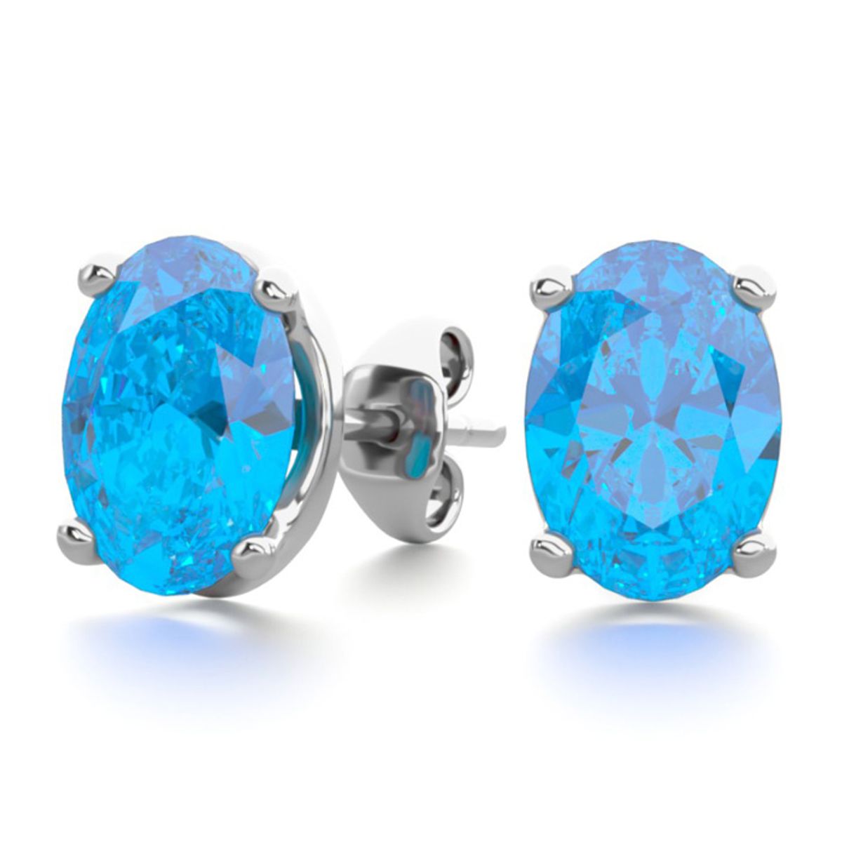 Oval Gemstone Studs in Sterling Silver - 2CT Oval Shape Blue Topaz Studs In SS-image-SKU11191795