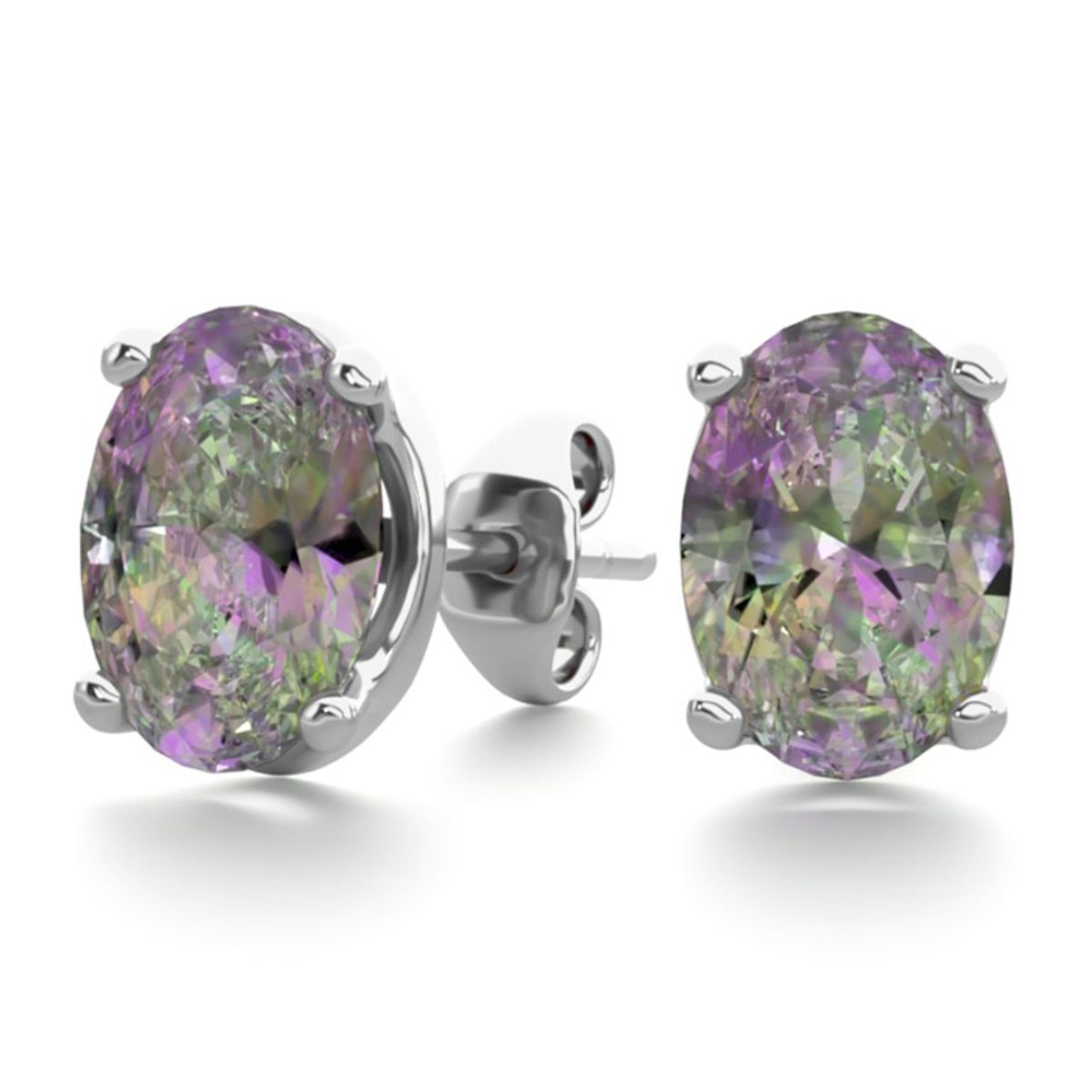 Oval Gemstone Studs in Sterling Silver - 2CT Oval Shape Mystic Topaz Studs In SS