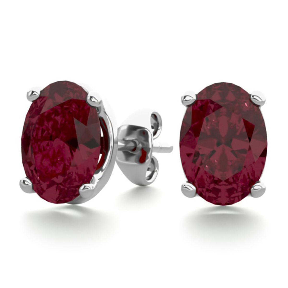 Oval Gemstone Studs in Sterling Silver - 2CT Oval Shape Garnet Studs In SS
