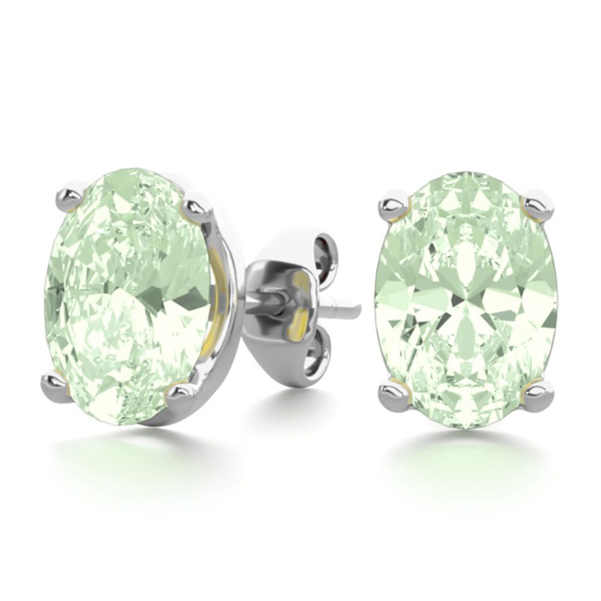 Oval Gemstone Studs in Sterling Silver - 1.5CT Oval Shape Green Ameth Studs In SS