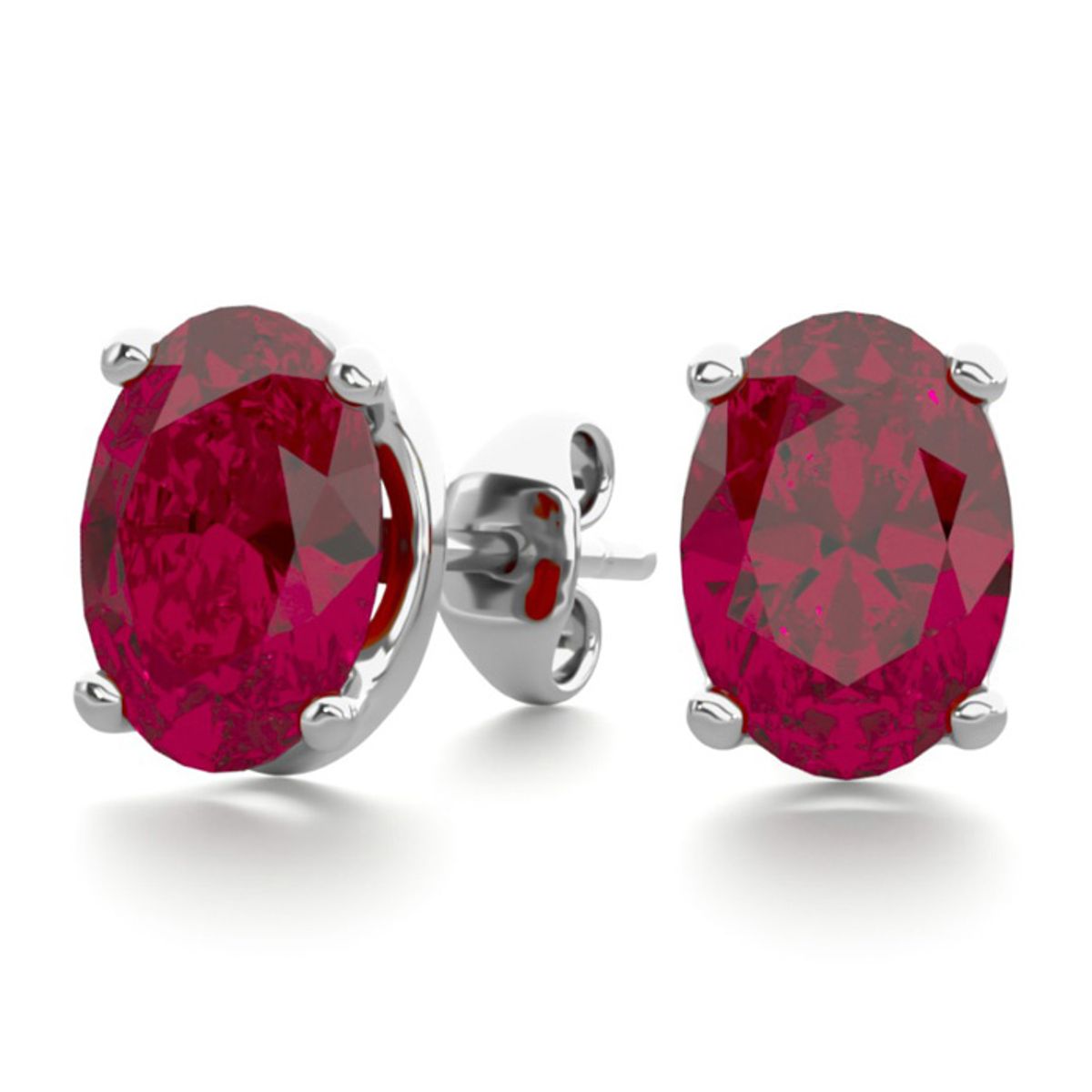 Oval Gemstone Studs in Sterling Silver - 2CT Oval Shape Ruby Studs In SS