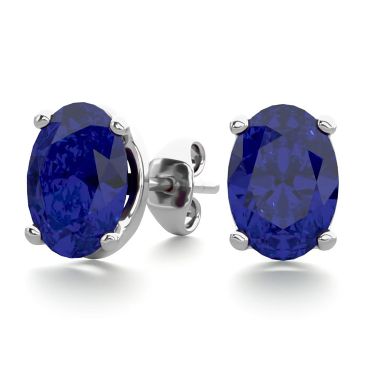 Oval Gemstone Studs in Sterling Silver - 2CT Oval Shape Sapphire Studs In SS