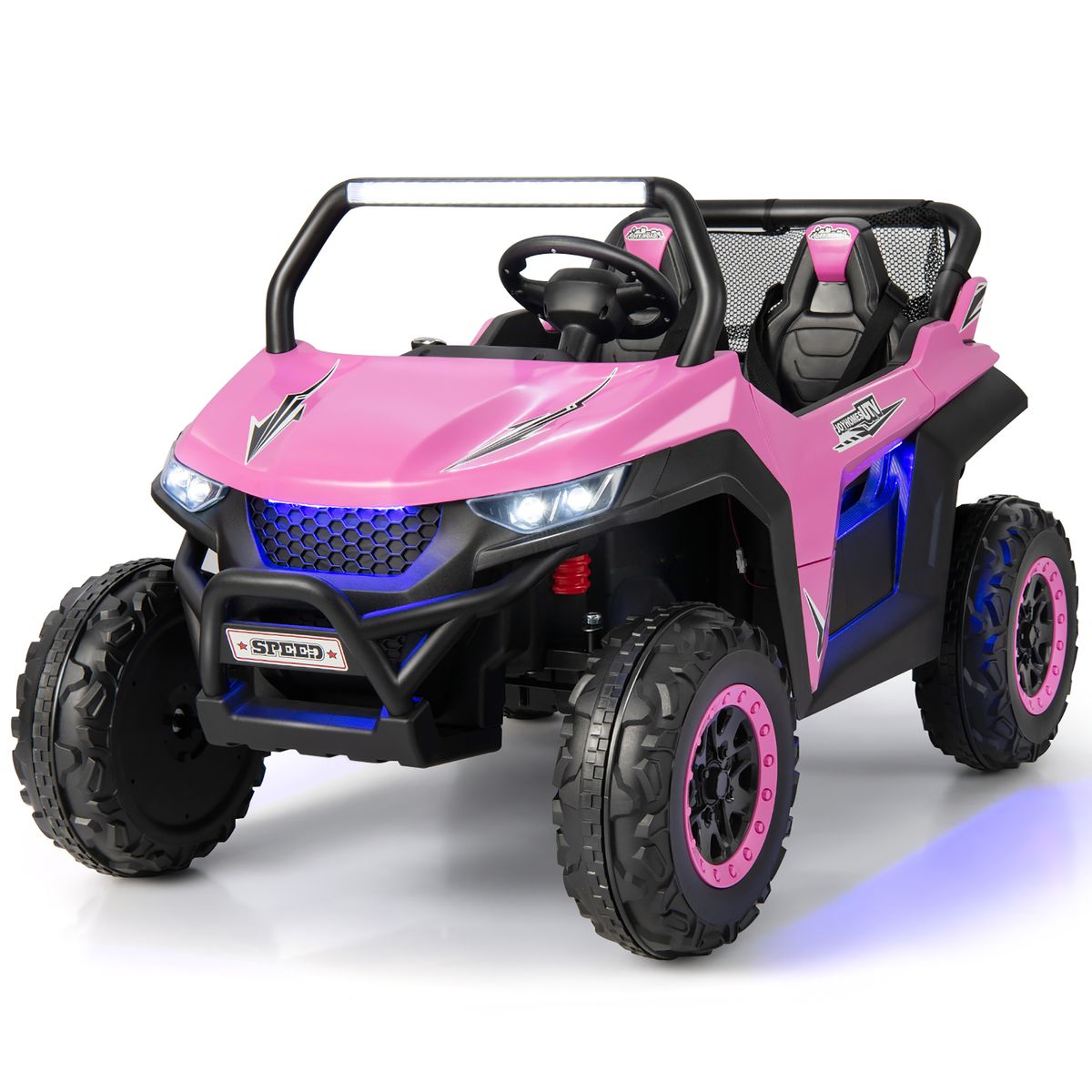 Kids' 12V 2-Seater Ride-on UTV with Slow Start Function & Music Player - Electric Vehicle-Pink