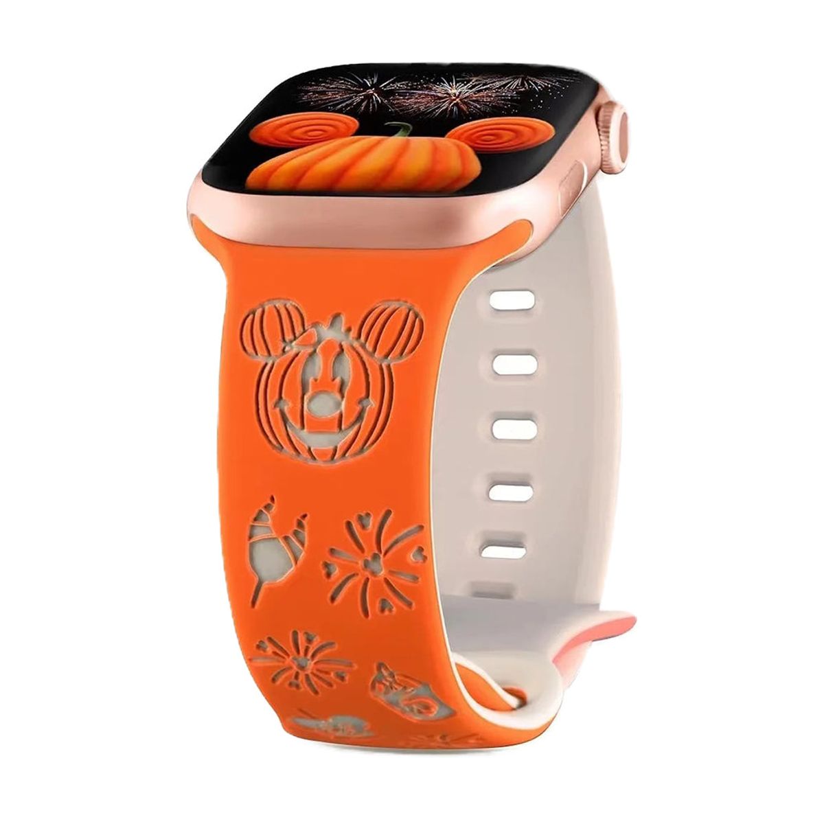 Halloween Cartoon Engraved Silicone Sport Band for Apple Watch - 44/45/46/49mm & 42mm (Series 1-3 Only) / Orange/Gray