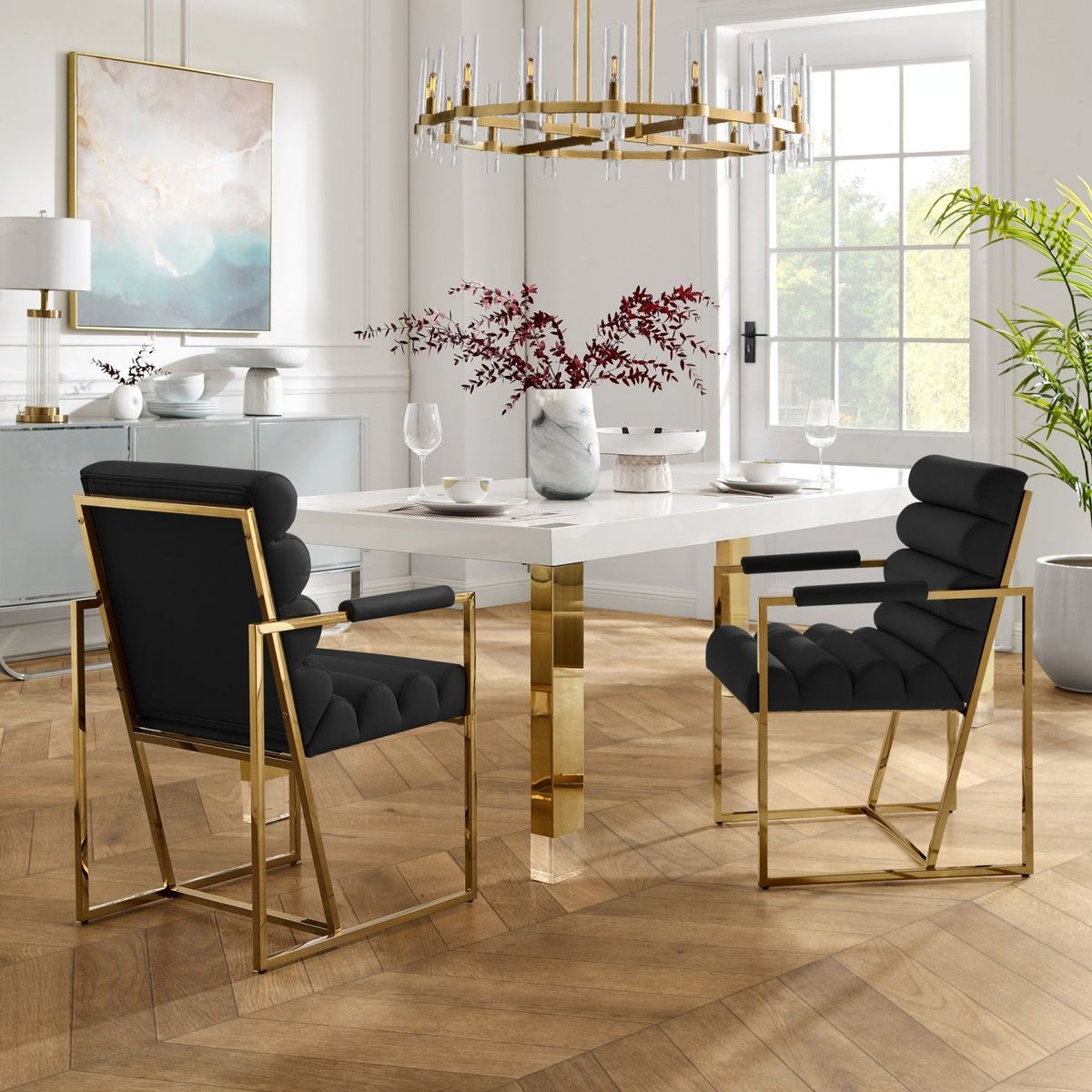 Inspired Home Dalia Dining Chair (Set of 2) - Black/Gold Leather-image-SKU10748861