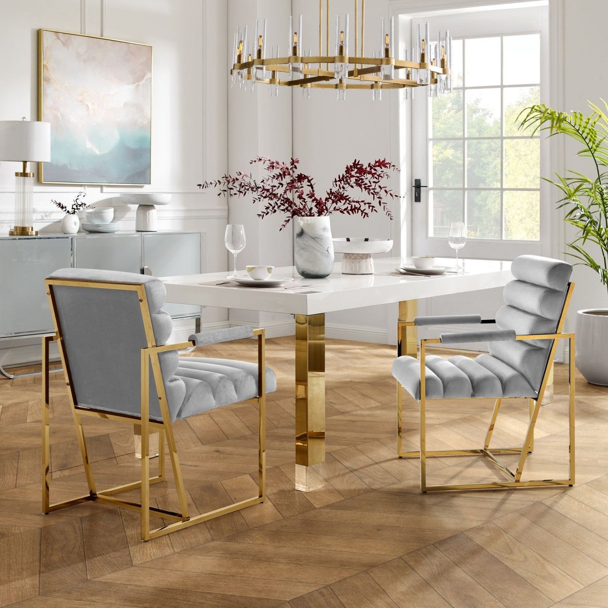 Inspired Home Dalia Dining Chair (Set of 2) - Grey/Gold Velvet