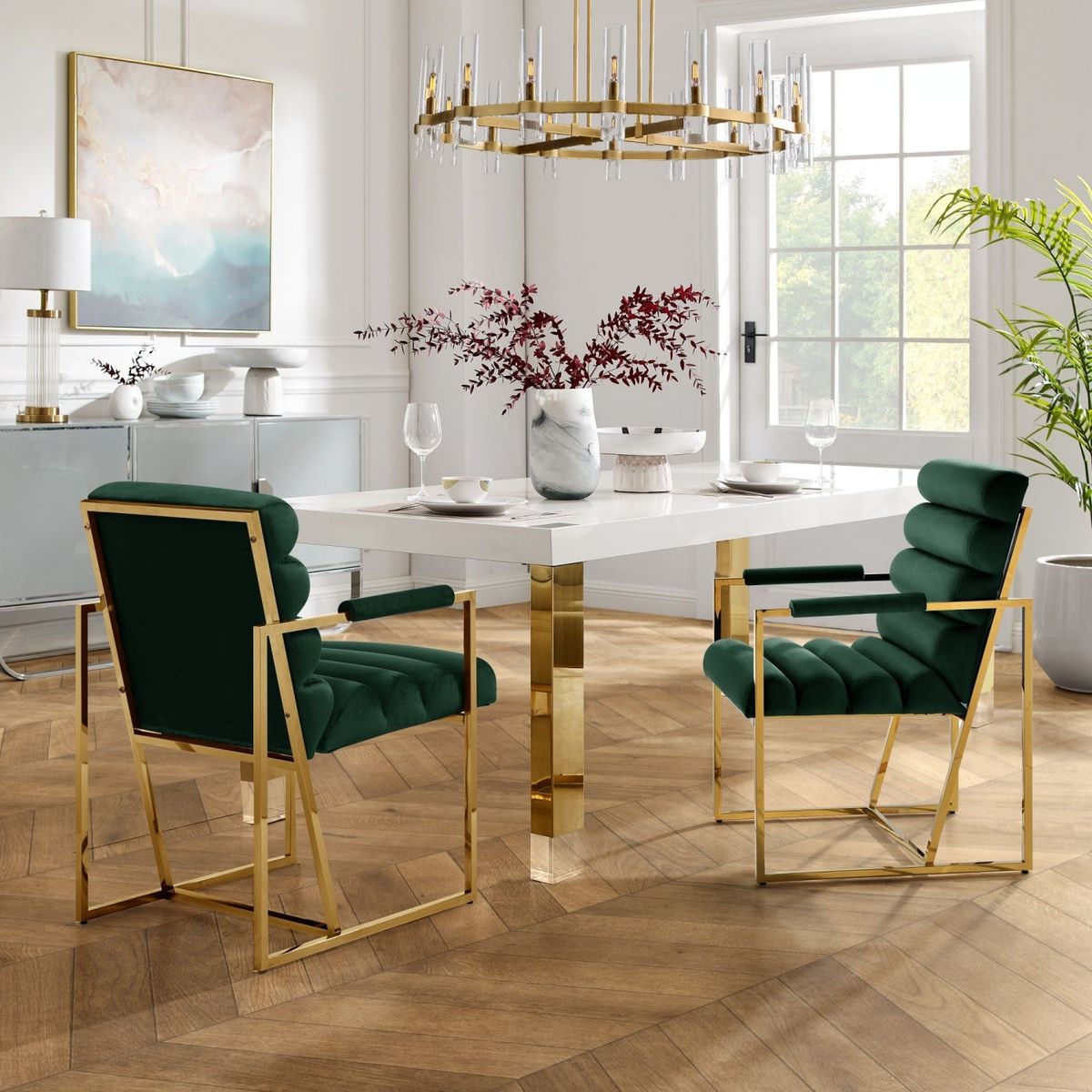 Inspired Home Dalia Dining Chair (Set of 2) - Hunter Green/Gold Velvet