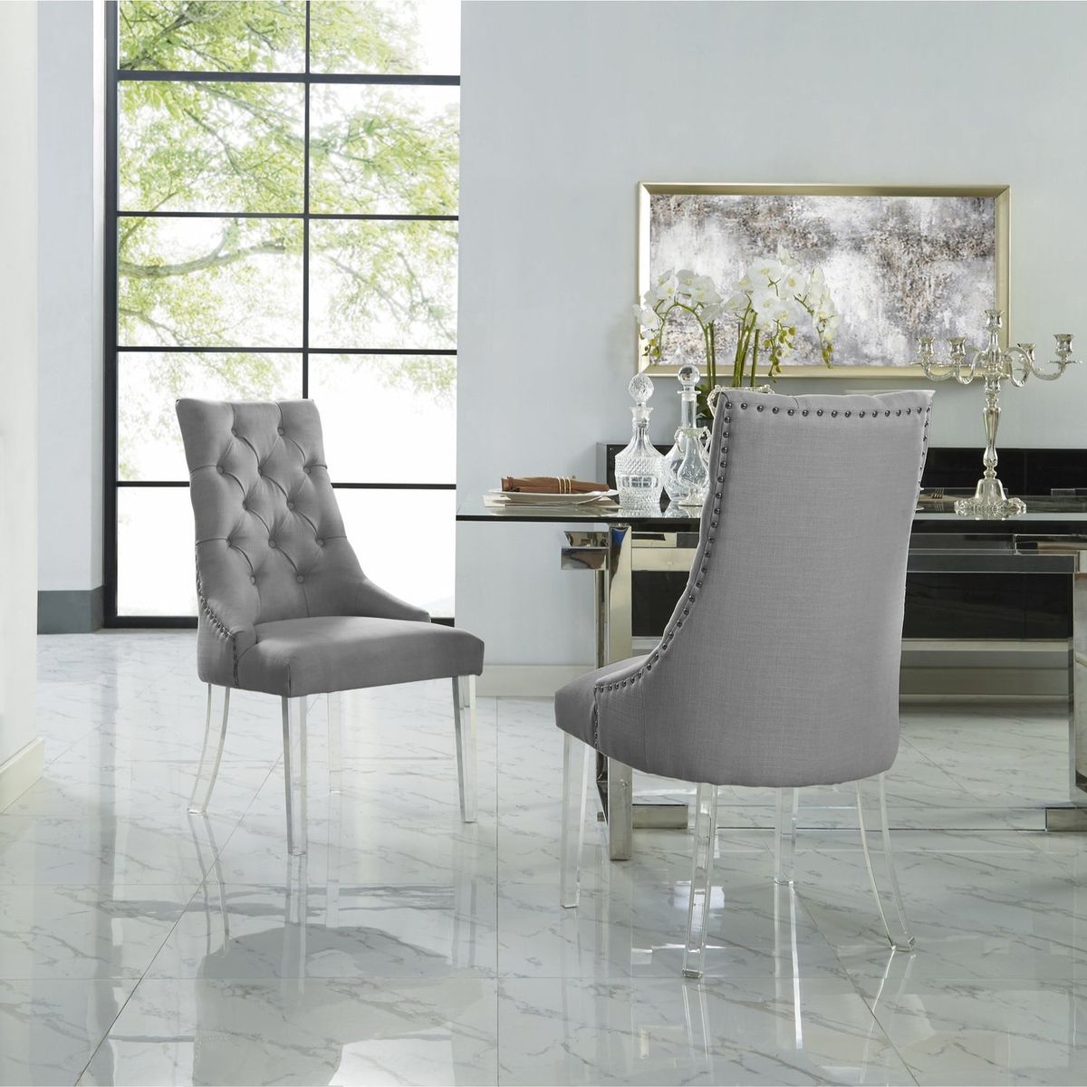 Marilyn Armless Dining Chair (Set of 2) - Linen Light Grey-image-SKU10748881