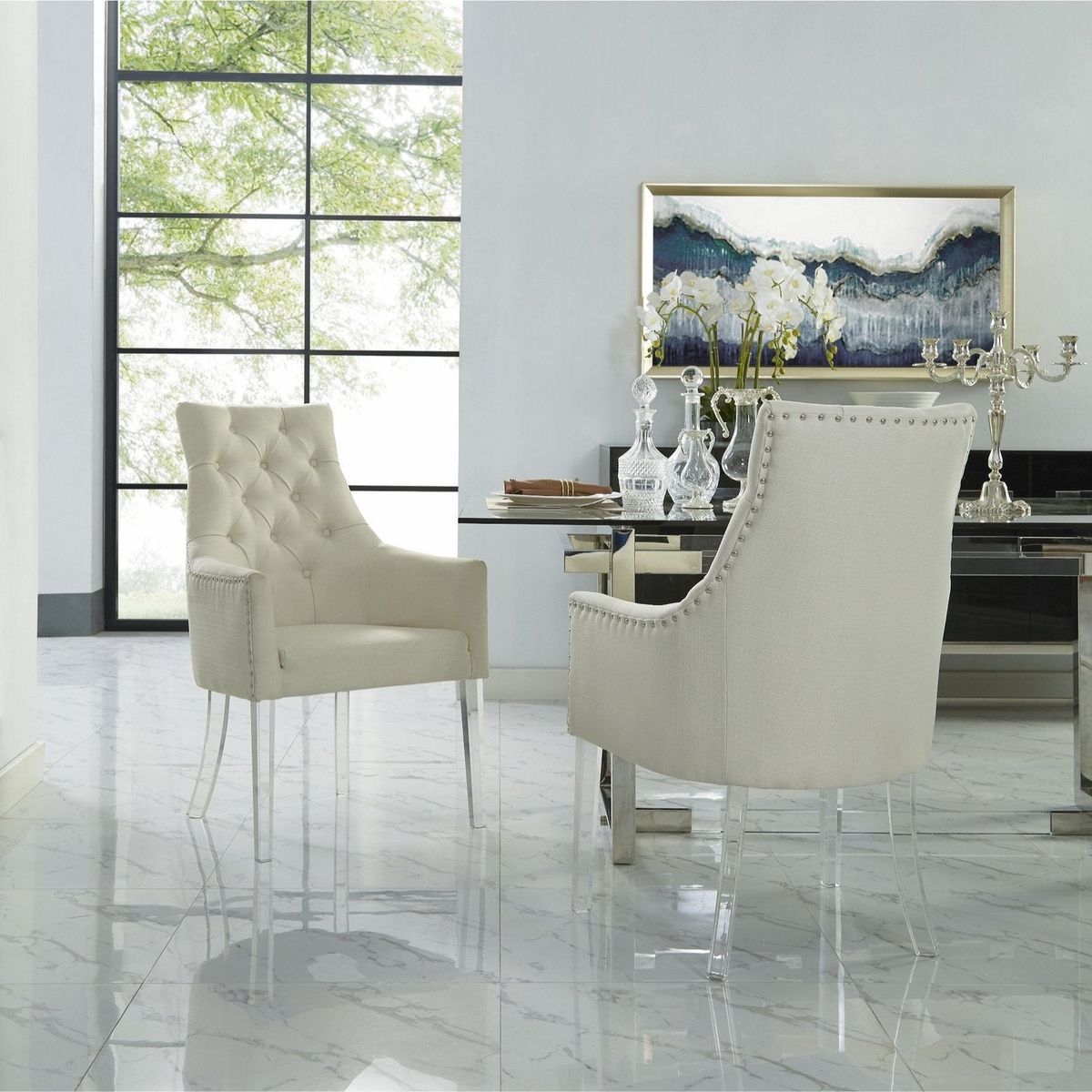 Marilyn Dining Chair (Set of 2) - Linen Cream White-image-SKU10748875