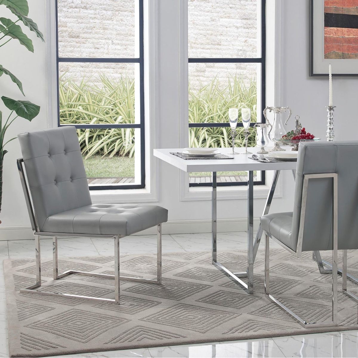 Vanderbilt Armless Dining Chair (Set of 2) - Leather Grey