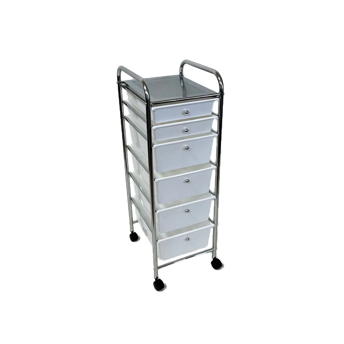 Rolling Storage Cart Organizer  - 6-Drawer Chrome/White
